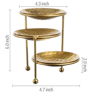 Juego de bandejas de servir redondas de metal dorado martillado a mano, estilo glamuroso, plato de exhibición - Product Image 2