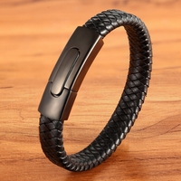 Bracelet Minimaliste en Cuir Véritable Noir avec Fermoir Magnétique pour Homme, Vente en Gros MenneM, OEM ODM