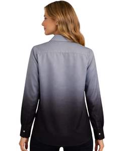 Chemise boutonnée à manches longues pour femme, dégradé gris clair vers noir, style décontracté pour le bureau, fabrication sur mesure, vêtements OEM personnalisés - Product Image 6