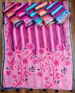 Kanika Silk Cut Linen <b>Gold</b> Piping Border Saree 6.30m Festive Party Wear Traditional Ethnic Drape With Unstitched Matching <b>Blouse</b> - Product Image 1