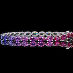 Pulsera de tenis de oro con zafiro multicolor para mujer, engaste de canal, corte ovalado, joyería de lujo clásica para uso diario - Product Image 4