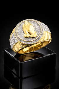 Luxury <b>Mens</b> Praying Hands <b>Ring</b> Hip Hop Iced Out Diamond 925 <b>Silver</b> 10K 14K Gold Finish Statement Band Rapper Jewelry - Product Image 2