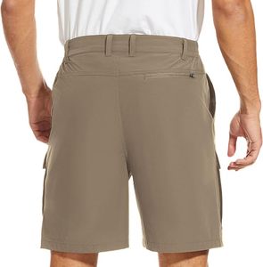 Shorts de sport pour homme en toile de coton/élasthanne bleu marine uni, à séchage rapide, anti-plis, respirant, protection UV, avec poches et taille élastique - Product Image 3