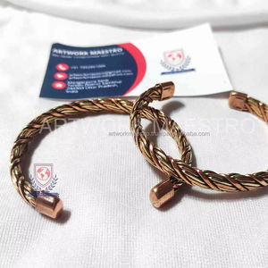 Bracelet de thérapie en cuivre et laiton véritable, taille unique, unisexe, approuvé par les médecins, idéal pour la mode, le yoga, la méditation, les soins de la peau, bijoux - Product Image 4