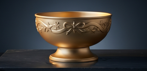 Bol sur pied en aluminium moulé texturé or de qualité supérieure, avec ruban et étoile, pour décoration de Noël, accent d'intérieur pour salon - Product Image 3