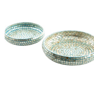 Magnifique plateau à gâteau en nacre, ensemble de plateaux ronds en mosaïque vert menthe remplis de chocolats artisanaux pour des présentations sucrées. - Product Image 1