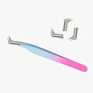 Juego de Pinzas para Pestañas de Acero Inoxidable de Precisión, Mango Degradado Rosa y Azul, Punta Suave, Antimagnéticas, Kaamir KI-LT-2752 para Pestañas - Product Image 4