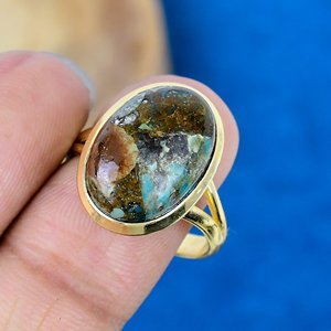 Anillos de Piedras Preciosas de Turquesa Natural en Forma Ovalada, Oro de 18k sobre Plata de Ley 925 - Product Image 3
