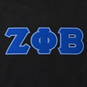 Camiseta Negra Zeta Phi Beta para Mujer, con Apliques de Letras Griegas en Azul Rey, Cuello Redondo con Ribete Azul, Manga Corta, Estilo Jersey - Product Image 5