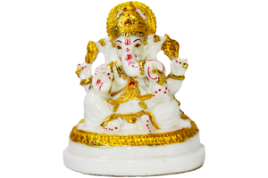 White <b>Gold</b> Resin Ganesh <b>Statue</b> Handmade Molded Religious Art Deco Figurine for Tabletop Decor Diwali Theme Traditional Design - Product Image 2