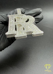 Pendentif personnalisé « RR » serti de diamants Moissanite, collier Hip Hop, bijoux scintillants, cadeau - Product Image 1