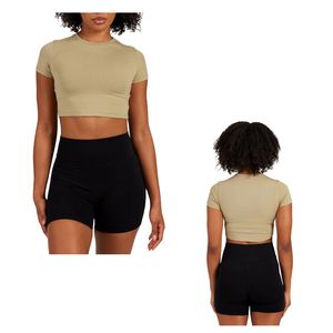 เสื้อยืดครอปผู้หญิงทรงปกติ คอกลม แขนสั้น ผ้าสเตรช ระบายอากาศได้ดี เหมาะสำหรับออกกำลังกาย โยคะ ฟิตเนส รับผลิตตามสั่งขายส่ง - Product Image 1