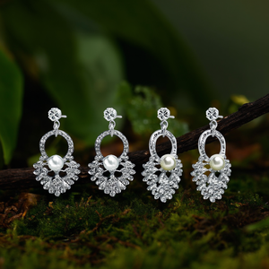 Combo 4 Vintage Designer Hoop Earrings-German Silver with Zircon and Pearl 14K/18K Gold Plated - Product Image 3