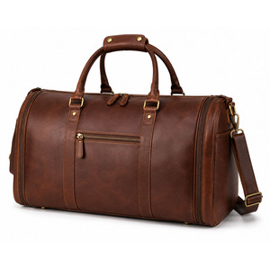 Genuine Leather Portable Weekender Duffel <b>Bag</b> Large Capacity Travel <b>Overnight</b> Carry Luggage Zipper Adjustable Shoulder Strap - Product Image 1