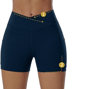 Pantalones cortos de yoga personalizados para mujer Pantalones cortos de entrenamiento de cintura alta con estampado de logotipo Pantalones cortos de gimnasio atléticos elásticos transpirables al por mayor - Product Image 1