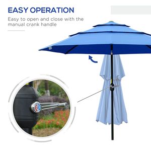 Ombrellone da Patio a 3 Livelli con Raggio di 2,7 m, Manovella e Pulsante di Inclinazione, Blu Scuro, per Terrazza e Giardino - Product Image 5