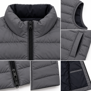 Chaleco acolchado gris para hombre con cuello alto, cierre de cremallera, cortavientos, informal, para invierno, con bolsillos, chaleco acolchado para hombre - Product Image 4