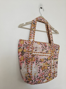For Floral Bird Pattern Cotton Beach Tote <b>Bag</b> <b>Medium</b> <b>Size</b> Double Handles Daily Use - Product Image 1