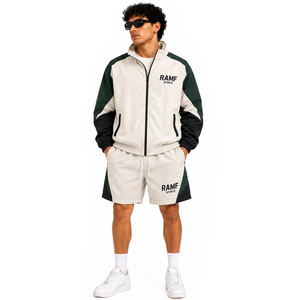 Conjunto de dos piezas para hombre con cremallera OEM, chaqueta y pantalones cortos cortavientos personalizados, conjunto de dos piezas cortavientos reflectante de nailon. - Product Image 3