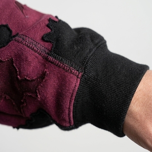 <b>Men</b>’s <b>Burgundy</b> Black Oversized Graphic <b>Hoodie</b> Applique Patchwork Bat Wing Print Heavyweight Streetwear Sweatshirt - Product Image 4