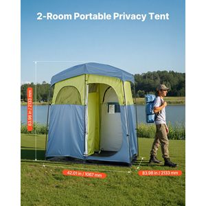 Carpa de ducha portátil de 2 habitaciones para camping con estacas y cuerdas, bolsa de transporte y soporte para privacidad y vestidor. - Product Image 2