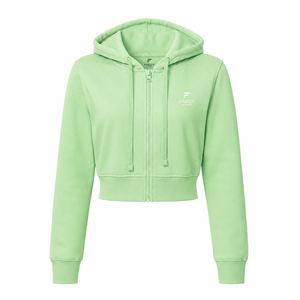 Custom Logo Women's Full Zip Up <b>Cropped</b> Hoodie Fleece Slim Fit Long Sleeve Sweatshirt Gym Workout Streetwear Crop <b>Top</b> Hoodie - Product Image 2