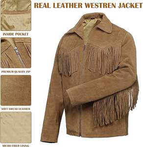 Wholesale Custom Design Adult Women and Men Genuine <b>Leather</b> Breathable <b>Winter</b> Fringe Cowboy <b>Jacket</b> with Stand Collar Custom - Product Image 4