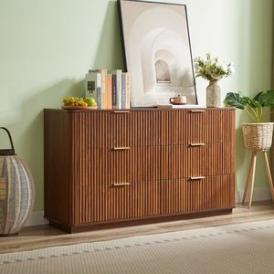Cassettiera Moderna Larga 55 Pollici con 6 Cassetti, Design a Onda Curva, Mobile TV in Legno, Organizer per Camera da Letto e Soggiorno - Product Image 1