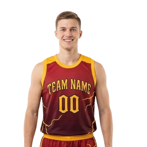 Ensemble d'uniformes de basketball personnalisés pour hommes, 100 % polyester, écologique, respirant, motif éclair, col en V, sans manches, maillot et short - Product Image 3