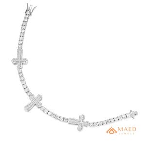 Pulsera de lujo de moissanita con cruz, pulsera de tenis plateada de diseñador, pulsera de fe, joyería hip hop, pulsera de cadena fina - Product Image 1