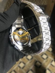Iced Quartz <b>Watch</b> <b>Crystal</b> Bracelet Chronograph Wristwatch Blue Dial Gold Tone Dress <b>Watch</b> - Product Image 6