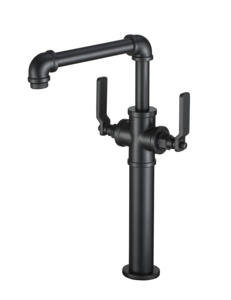 Contemporary Urban Style Solid Brass Bathroom Vanity Basin Mixer Tap with Dual Lever Handles in Sleek Matte <b>Black</b> Finish - Product Image 1