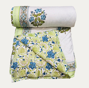 Hand Stitched Block Print Cotton <b>Quilt</b> Floral Pattern Traditional Style All Season Use 100% Cotton Filling Home Decor - Product Image 3
