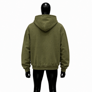 Sweat à capuche zippé Olive pour homme – Qualité supérieure, coupe oversize, style streetwear, motif à petits pois, en polaire, décontracté, mode hiver - Product Image 2
