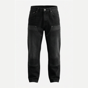 Jean en denim coupe droite délavé foncé pour homme, taille haute, coupe classique, en coton, style décontracté, pantalon d'automne - Product Image 1