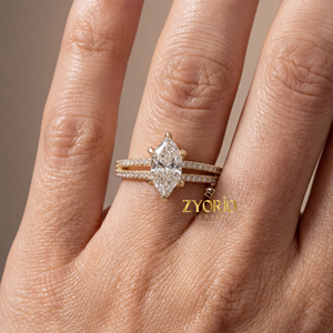 Luxury Marquise Lab Grown Diamond Trendy Bridal <b>Ring</b> <b>Split</b> Shank Design 14K Solid Gold Women Engagement Party Anniversary - Product Image 1