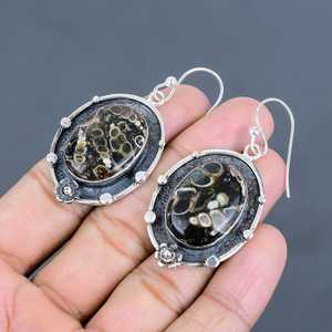 Boucles d'oreilles Turritella Agate faites à la main en argent sterling 925, bijoux uniques et élégants en pierres précieuses - Product Image 4