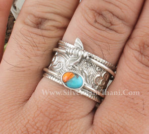 Anillo de Plata de Ley 925 con Turquesa Natural de Ostra y Bisel de Abeja Shree Jaipur, Hecho a Mano, Clásico, para Mujer - Product Image 2