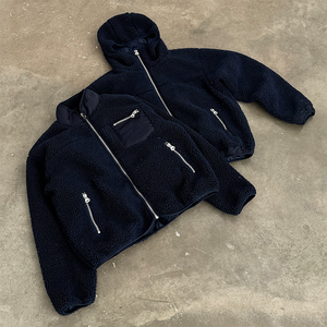 Veste en sherpa personnalisée de haute qualité avec logo brodé, veste polaire en sherpa à blocs de couleur, fermeture éclair, veste en polaire pour homme personnalisée - Product Image 2