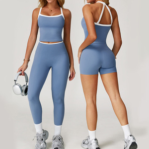 Ensemble de 3 pièces de vêtements de fitness pour femmes, vente en gros, taille haute, longueur intégrale, respirant, sans couture, en Spandex/Nylon 220g, Leggings et Yoga - Product Image 4