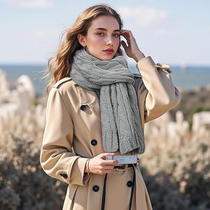 Bufanda de punto unisex lista para personalizar - Venta al por mayor de bufandas de invierno - Bufandas de punto acanalado suave con logo personalizado al por mayor - Product Image 6