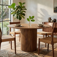 Table à manger pliante ronde en bois massif de mangue à pilier unique