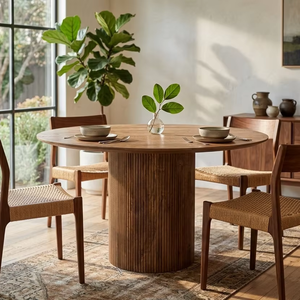 Mesa de Comedor Redonda Plegable de Madera Maciza de Mango con un Solo Pilar - Product Image 1