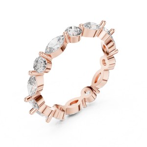 Anillo de eternidad de alta demanda con corte redondo y marquesa, de diamante cultivado en laboratorio, de moda, de oro macizo de 14K, IGI, para compromiso, personalizado - Product Image 2