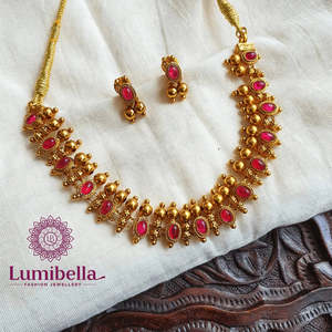 <b>Ruby</b> Studded Fashion <b>Necklace</b> Set - Product Image 1