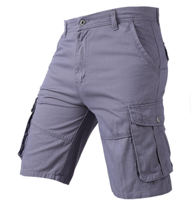 Shorts cargo pour hommes, couleur unie, taille mi-haute, fermeture boutonnée, en toile de coton, style décontracté, avec plusieurs poches, respirant - Product Image 4