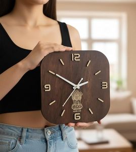 Square Wooden Wall <b>Clock</b> Silent Quartz Analog <b>Battery</b> Powered Glow in the Dark Number Display for Living Room - Product Image 2