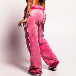 Custom <b>Applique</b> <b>Patch</b> Print Sweat Suits Jogging Acid Wash Zip up Hoodies and Sweatpants Set Leg Pants Cropped pink Sweatsuit Set - Product Image 6