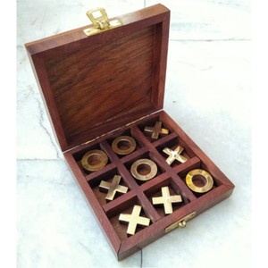 Juego de Tic Tac Toe de Madera de Lujo Hecho a Mano con Piezas de Latón, Decoración Vintage para Mesa de Centro, Juego de Mesa para Regalo Familiar - Product Image 1