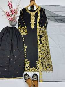 NUEVO DISEÑO ESPECIAL PARA EID, TRAJE DE 3 PIEZAS DE SEDA ROMANA CHINA CON BORDADO PESADO Y LENTEJUELAS, DE SECADO RÁPIDO PARA FIESTAS - Product Image 5